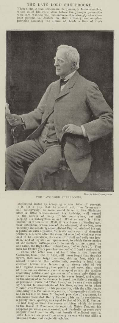 Nieżyjący już lord Sherbrooke autorstwa English Photographer