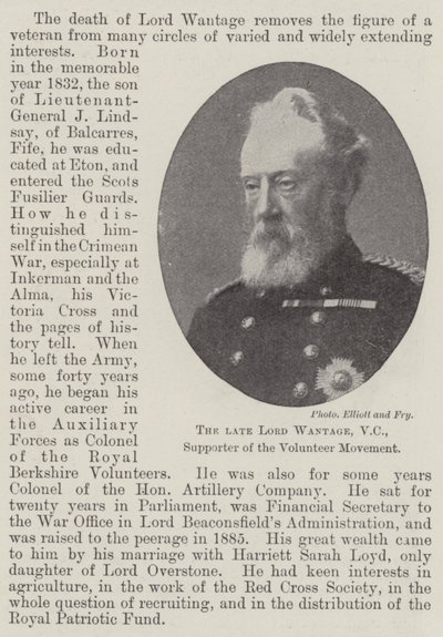 Nieżyjący już Lord Wantage, VC, Zwolennik Ruchu Wolontariuszy autorstwa English Photographer