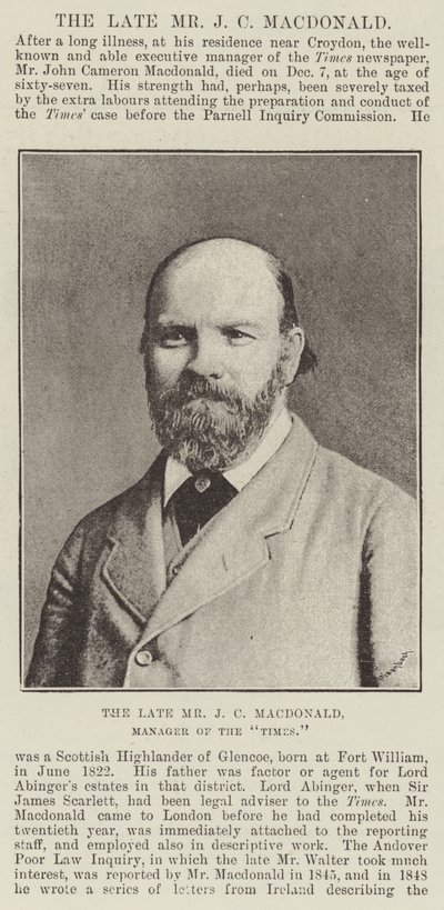 Nieżyjący już pan J C Macdonald, menedżer Times autorstwa English Photographer