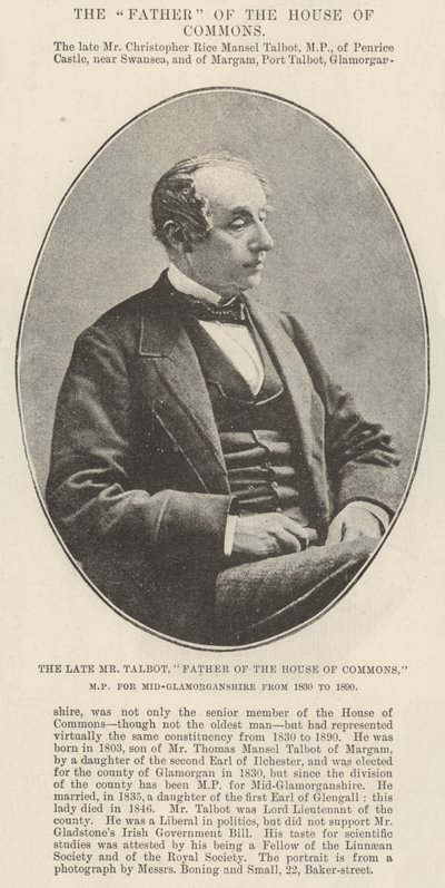 Nieżyjący już pan Talbot, ojciec Izby Gmin, poseł Mid-Glamorganshire od 1830 do 1890 autorstwa English Photographer