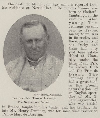 Nieżyjący już pan Thomas Jennings, trener Newmarket autorstwa English Photographer