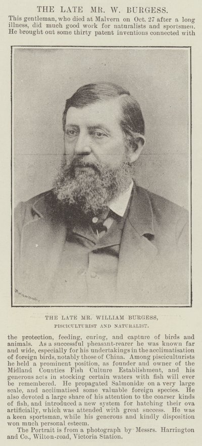 Nieżyjący już pan William Burgess, hodowca ryb i przyrodnik autorstwa English Photographer