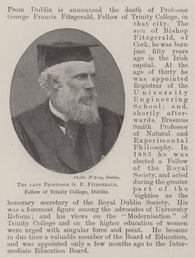 Nieżyjący już profesor GF Fitzgerald, członek Trinity College, Dublin autorstwa English Photographer