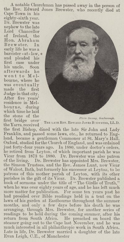 Nieżyjący już wielebny Edward Jones Brewster, LLD autorstwa English Photographer