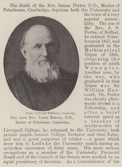 Nieżyjący już wielebny James Porter, DD, mistrz Peterhouse, Cambridge autorstwa English Photographer