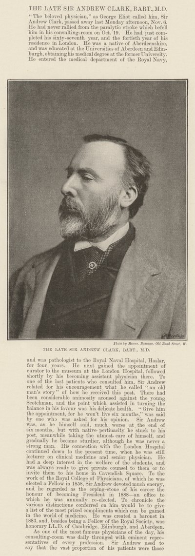 Nieżyjący już Sir Andrew Clark, Baronet, MD autorstwa English Photographer