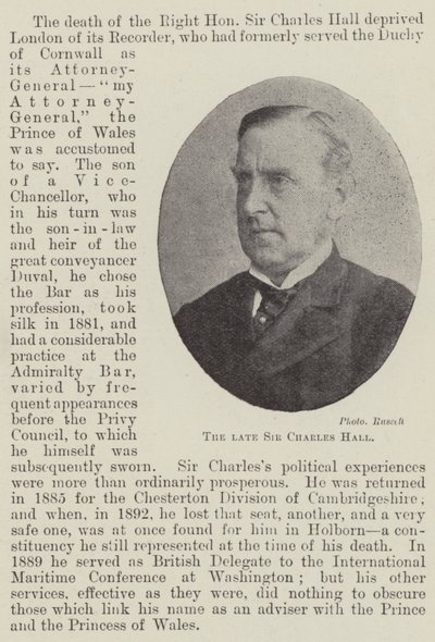 Nieżyjący sir Charles Hall autorstwa English Photographer