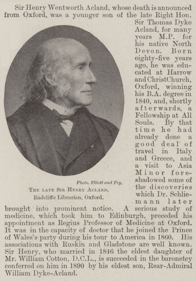 Nieżyjący już Sir Henry Acland, Radcliffe Librarian, Oxford autorstwa English Photographer
