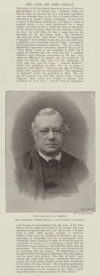 Nieżyjący już Sir JR Seeley, Regius Professor of Modern History na University of Cambridge autorstwa English Photographer