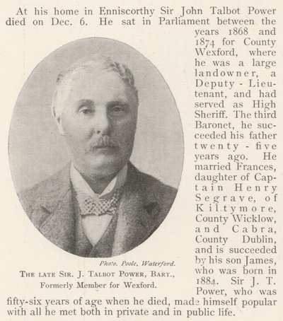 Nieżyjący już Sir J Talbot Power, Baronet, dawniej członek Wexford autorstwa English Photographer
