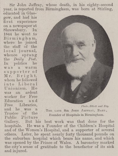Nieżyjący już Sir John Jaffray, baronet, założyciel szpitali w Birmingham autorstwa English Photographer