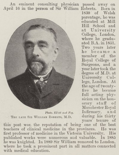 Nieżyjący już Sir William Roberts, MD autorstwa English Photographer
