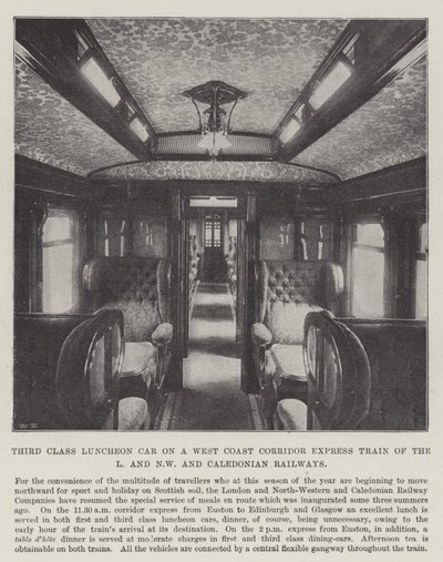Wagon śniadaniowy trzeciej klasy w pociągu ekspresowym korytarza West Coast Corridor linii L i NW oraz Caledonian Railways autorstwa English Photographer