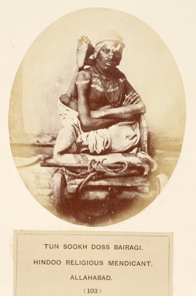 Tun Sookh Doss Bairago, hinduski żebrak religijnych, Allahabad, z The People of India, J. Forbes Watson, opublikowany 1868 (druk albumowy) autorstwa English Photographer