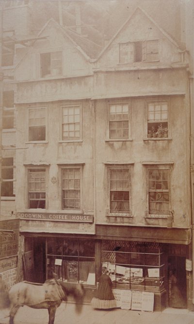 Widok Goodwins Coffee House, Aldersgate Street, ok. 1880 (odbitka w sepii) autorstwa English Photographer