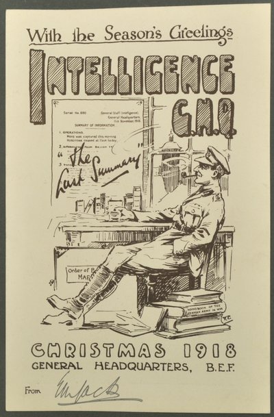 Z pozdrowieniami sezonowymi, wywiad G.H.Q., Boże Narodzenie 1918 od E.M. Jacka, 1918 autorstwa English Photographer