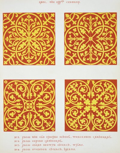 XIII-wieczne projekty płytek, ilustracja z Specimen of Tile Pavements, zaczerpnięta z Istniejących Władz, Henry Shaw, 1858 autorstwa English School