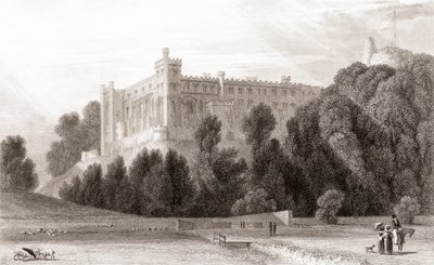 Widok z XIX wieku na zamek Arundel, Arundel, West Sussex, Anglia. Z galerii portretów i krajobrazów Churtona, opublikowanej w 1836 r. autorstwa English School