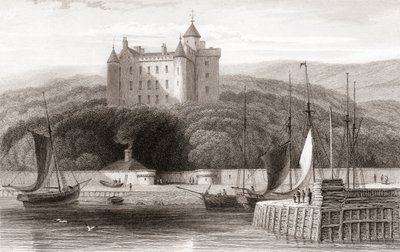 Widok z XIX wieku na zamek Dunrobin, Sutherland, Szkocja. Z galerii portretów i krajobrazów Churtona, opublikowanej w 1836 r. autorstwa English School