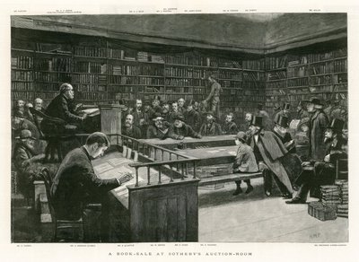 Wyprzedaż książek w sali aukcyjnej Sothebys autorstwa English School