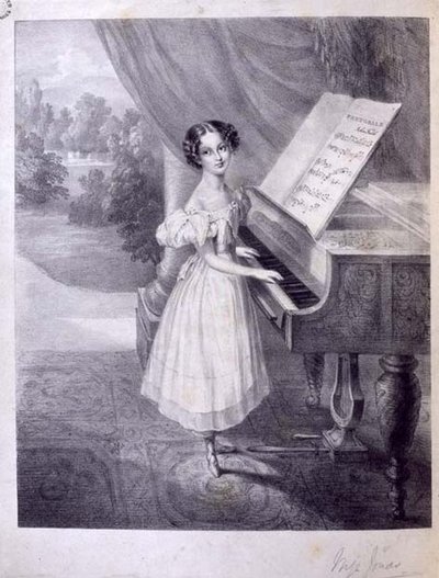 Pianistka dziecięca (panna Jonas?) Grająca „Pastorale” Johna Fielda, ok. 1835 (rycina) autorstwa English School