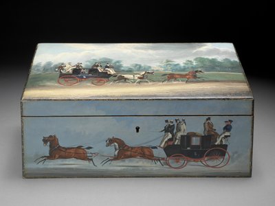 Pudełko na cygara malowane ze scenami z druków Taglioni, ok. 1840 (olej na drewnie owocowym) (patrz 285536, aby zobaczyć widok z tyłu) autorstwa English School