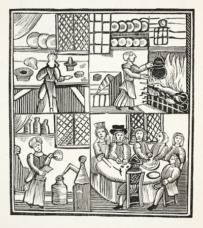Kolekcja kwitów kulinarnych, ilustracja z książki Chap-books of the Eighteenth Century Johna Ashtona, wyd. 1882 autorstwa English School