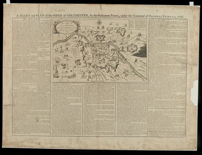Dziennik i obrazkowy plan oblężenia Colchester 1648, wydrukowany i sprzedany przez W. Keymera, 1648 autorstwa English School