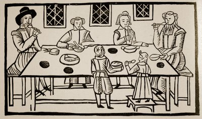 Posiłek rodzinny, ok. 1600 (zdjęcie w sepii) autorstwa English School