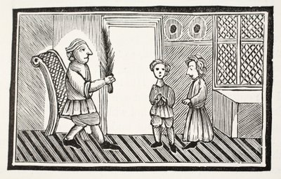 Ojciec i jego synowie, ilustracja z książki rozdziałów XVIII wieku autorstwa Johna Ashtona, wyd. 1882 autorstwa English School
