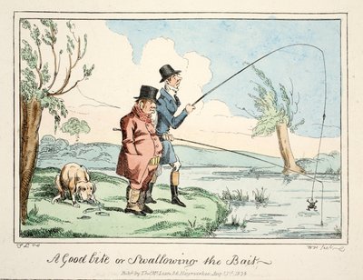 Dobry kęs lub połknięcie przynęty, wyd. 1835 (grawerowanie ręcznie kolorowane) autorstwa English School