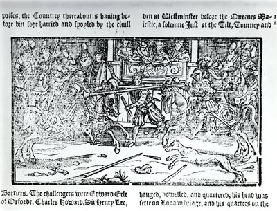 Turniej rycerski z „Chronicles of England” Holinshed, 1577 autorstwa English School