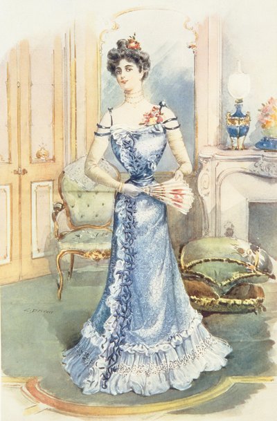 Dama w swoim salonie, ilustracja do magazynu autorstwa C.Drivan autorstwa English School