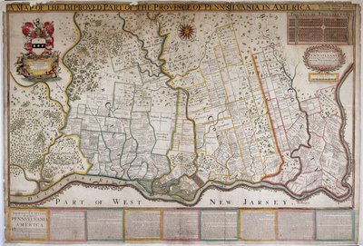 Mapa ulepszonej części prowincji Pensylwanii w Ameryce, Thomas Holme autorstwa English School