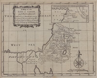 Mapa Ziemi Kanaan i jej przyległych części w czasie, gdy Abraham przybył, aby zamieszkać w niej, z zaznaczeniem kilku osób i miejsc wspomnianych w Historii Patriarchów (rycina) autorstwa English School