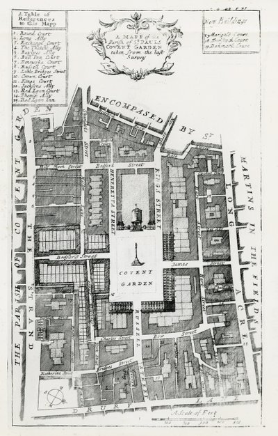 Mapa parafii St Pauls Covent Garden zaczerpnięta z ostatniego przeglądu autorstwa English School