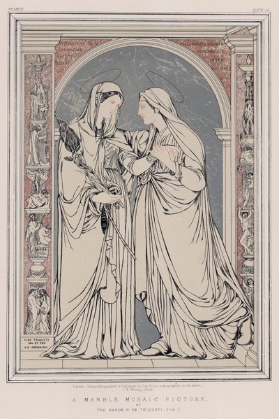 Obraz mozaiki z marmuru, Baron H de Triqueti, Paryż (chromolitho) autorstwa English School