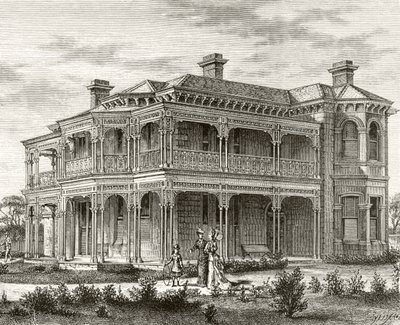 Dom na przedmieściach Melbourne, ok. 1880, z "Australian Pictures" Howarda Willoughby