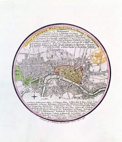 Plan von London, Westminster und Borough of Southwark, 1793 (handkolorierte Gravur) von English School