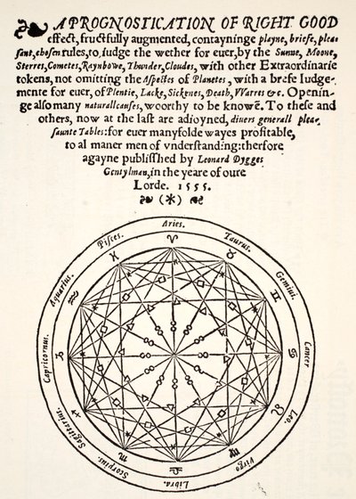 Prognostyka słusznego dobra Leonarda Dyggesa, wydrukowana przez Thomasa Gemini, Blacke Friars, Londyn, 1555 autorstwa English School