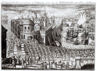Perspektywa miasta i portu Kartageny, podjęta przez Anglików pod dowództwem dzielnego admirała Vernona, 1741 autorstwa English School