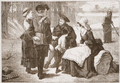 Protestancki robotnik z Meaux czytający Pismo Święte swoim przyjaciołom, ilustracja z Historii protestantyzmu autorstwa Jamesa Aitkena Wylie (1808-1890), wyd. 1878 autorstwa English School