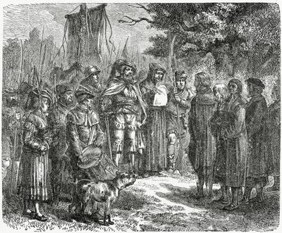 Rycerz rabunkowy wymagający hołdu, 1882 autorstwa English School