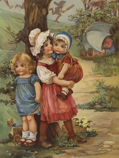 A Showery Day (kolorowa litografia) autorstwa English School