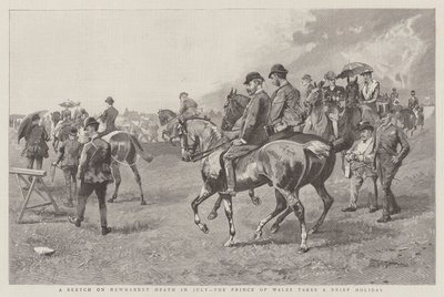 Szkic na Newmarket Heath w lipcu, książę Walii bierze krótkie wakacje (grawerowanie) autorstwa English School