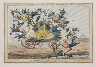Wagon parowy z niektórymi maszynami działającymi nieprawidłowo, ok. 1825 r. autorstwa English School