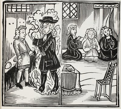 Straszne i sezonowe ostrzeżenie dla młodych mężczyzn, ilustracja z książki rozdziałów XVIII wieku autorstwa Johna Ashtona, wyd. 1882 autorstwa English School