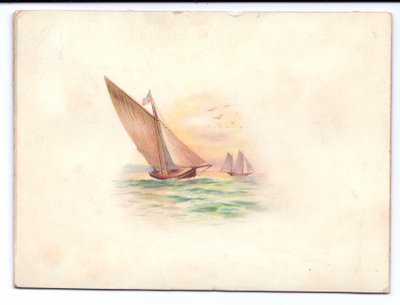 Wiktoriańska kartka noworoczna z jachtami pływającymi w świetle księżyca, ok. 1895 r. autorstwa English School