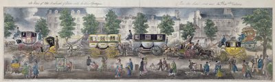 Widok na bulwary Paryża z nowymi powozami, 1828 (kolor grawerowany) autorstwa English School