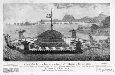 Widok francuskiej tratwy w St. Malo, luty 1798 (akwatinta) autorstwa English School